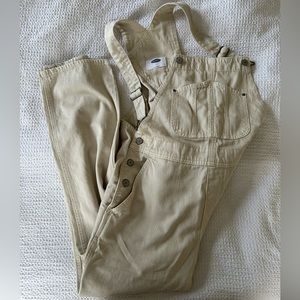 old navy cream slouchy overalls